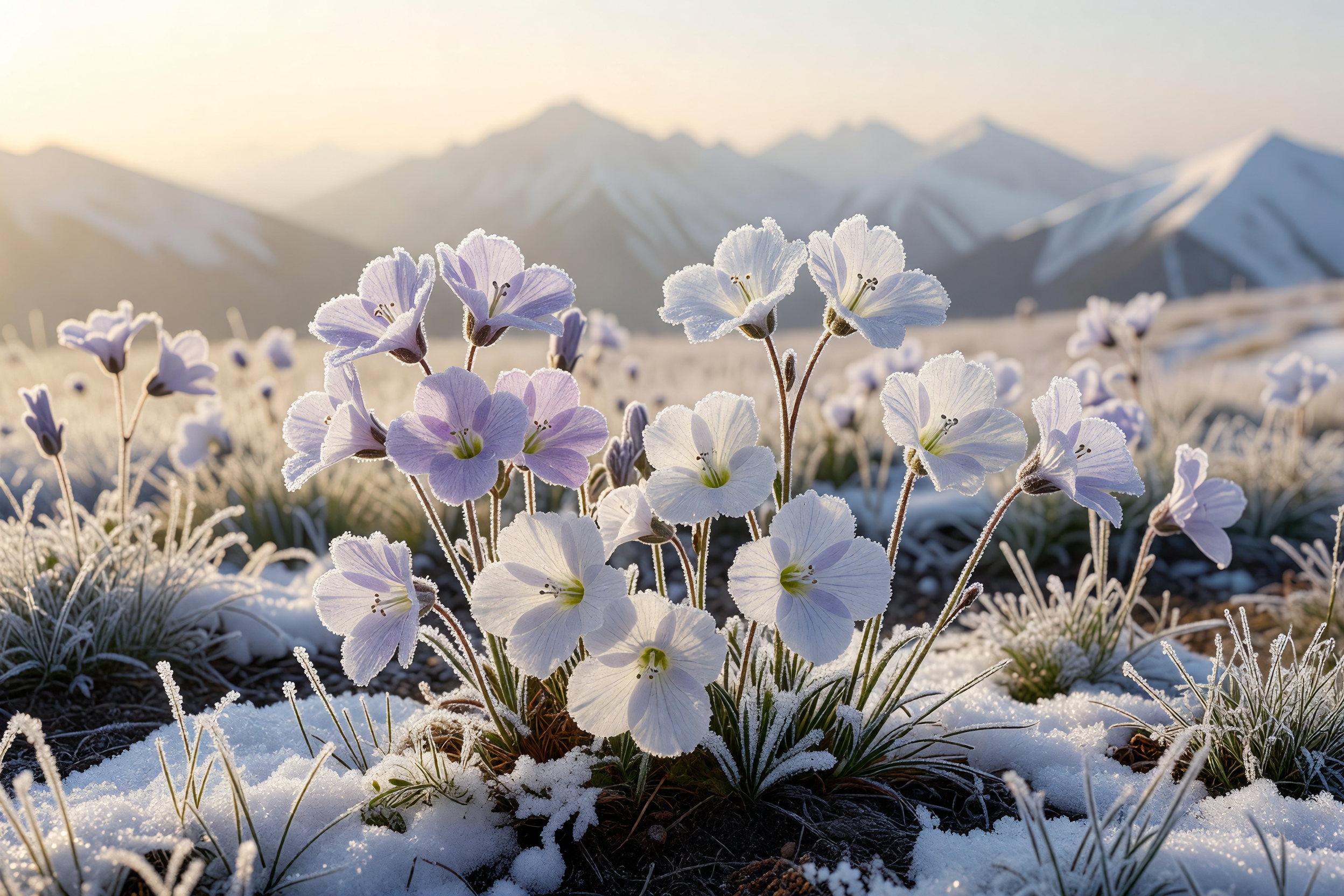 Alpine wildflowers and lavender in summer bloom